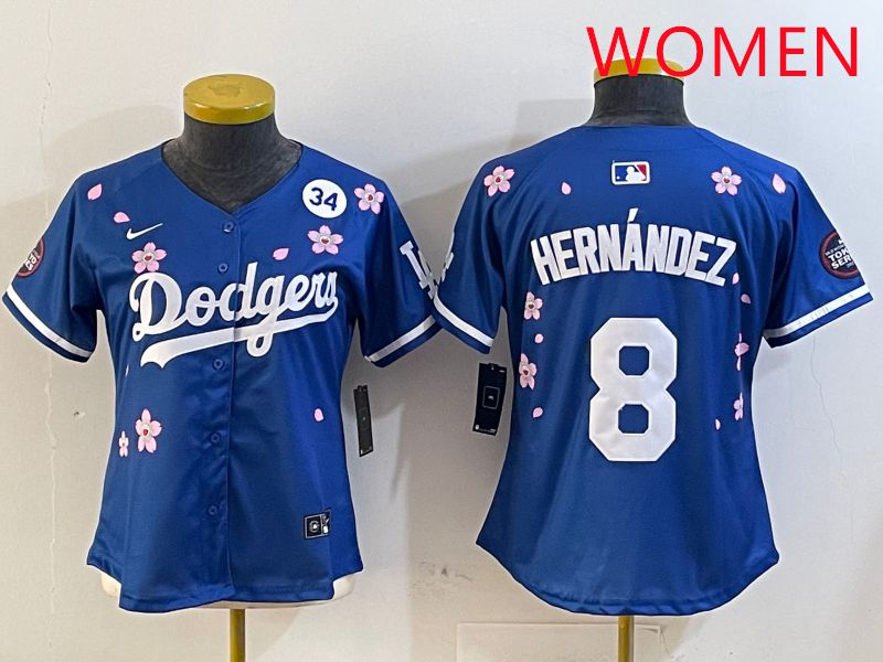 Women Los Angeles Dodgers #8 Hernandez Blue Sakura Edition 2025 Nike MLB Jersey style 4->women mlb jersey->Women Jersey